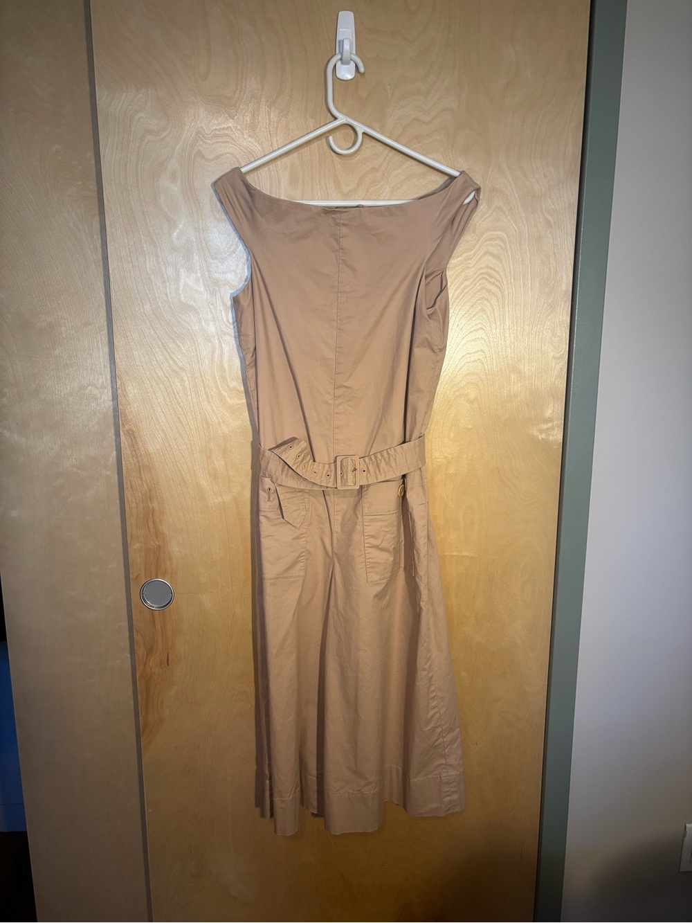 Tibi Tan Belted Cotton Jumpsuit